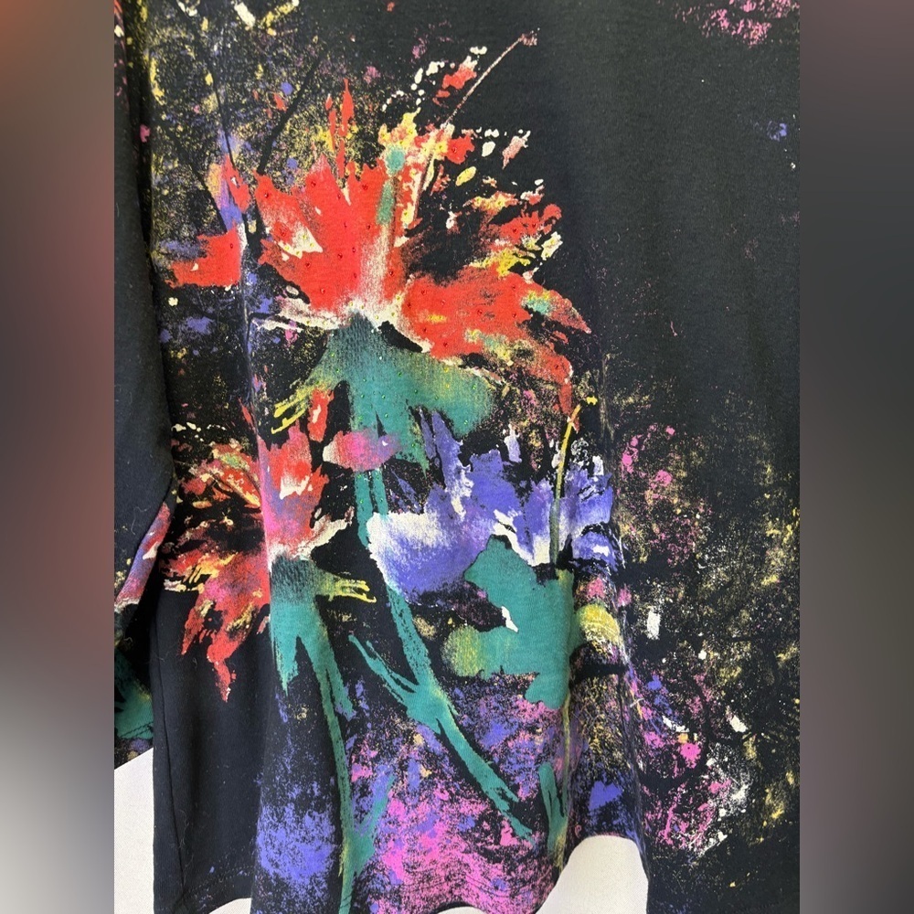 Jess And Jane Vintage Floral Poems Print  with Rhinestones 3/4 Sleeves Size 2X - Picture 3 of 7